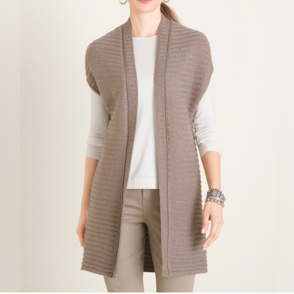 Chico's Shimmer Rib-Detail Open Front Sweater Vest Size 2 Large